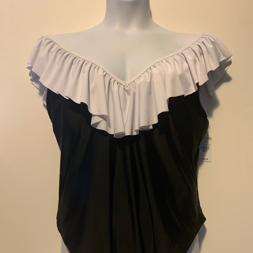 Ashley Stewart Plunge Ruffled Swimsuit